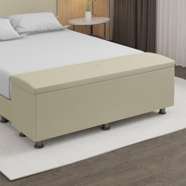 Imagem de Baú Sapateira Estofada Casal Queen Size 160 Cm Terra Corino Skybox Bege
