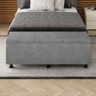 Imagem de Baú Sapateira Estofada Casal 140 Cm Venus Veludo Skybox Cinza