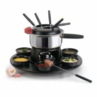 Imagem de Aparelho De Fondue Giratório Carroussel 18 Peças Inox Carne Serviço Kit Conjunto óleo Frango