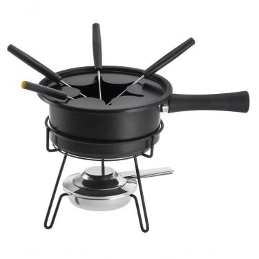 Imagem de Aparelho De Fondue Panela Antiaderente 1 Litro Aspen Preto 8 Peças Queijo Chocolate Kit Conjunto