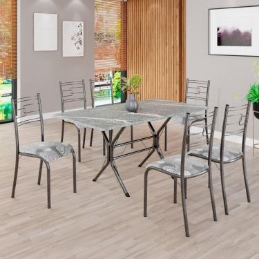 Imagem de Conjunto Sala De Jantar Mesa Retangular 140x75cm Tampo Granito Topázio 6 Cadeiras Paraty Paraopeba - Mart Prata