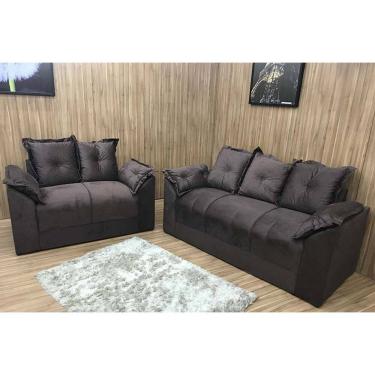 Imagem de Conjunto de Sofá 2 e 3 Lugares Paris Suede Marrom - AL Móveis