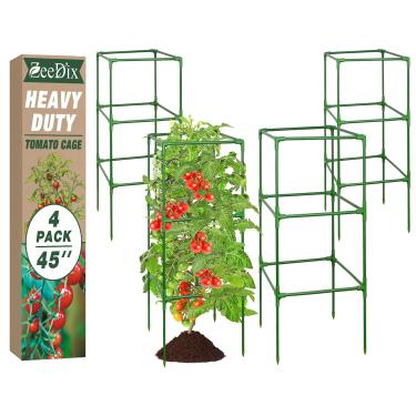 Imagem de ZeeDix Pacote Com 4 Gaiolas De Tomate 45", Suportes Metal Ajustáveis E Resistentes Para Plantas Jardim, Vegetais Trepadeiras - Gaiola Quadrada Tomates, Pepinos, Ervilhas Flores 40 Clipes