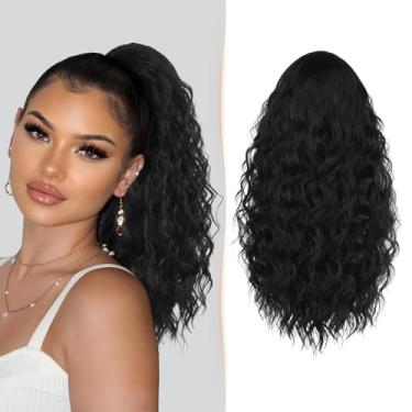 Imagem de Sidaila Extensão De Rabo Cavalo, 18" Com Cordão, Cacheado, Falso, Ondulado, Extensões Cabelo, Cavalo Clipe, Peruca Sintética Para Mulheres - Preto