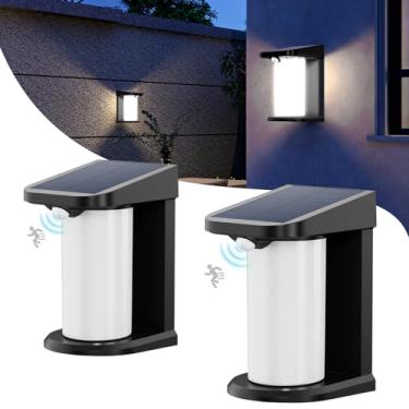 Imagem de EMANER Luminárias De Parede Solares Para Áreas Externas, Pacote Com 2 Luzes Arandela Sensor Movimento Do Anoitecer Ao Amanhecer, Luz Segurança Branca Fria Sem Fio 1500 Lm Pátio, Varanda E Passarela