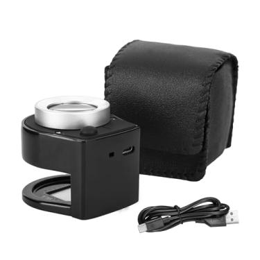 Imagem de HunterBee Lupa De Metal Portátil 30X Com Escala, Vidro Leitura Óptico Led E Luz Uv, Joalheiro Recarregável Usb, Olho Para Costura Têxtil, Moedas, Cédulas, Selos