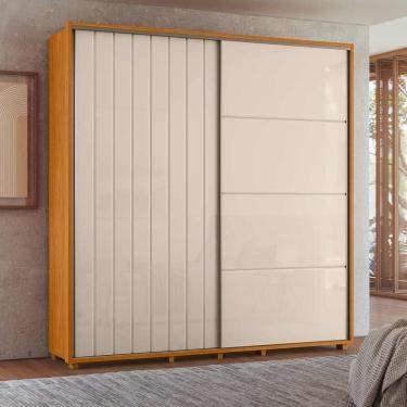 Imagem de Roupeiro Monet 100% MDF ripado 2 portas de correr 4 gavetas - Cinamomo Off White - Madetec