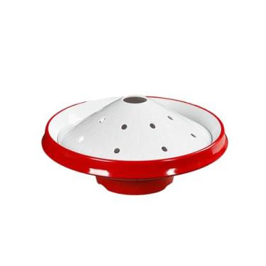 Imagem de Utensílios de mesa esmaltados delicados estilo nórdico com personalidade criativa redonda - placa de gelo seco de 26,7 cm com rede [vermelho e branco]