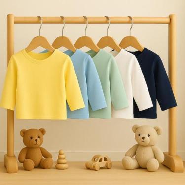 Imagem de Kit 5 Camisetas Manga Longa Bebê Menino Menina P M G Algodão - BigToon