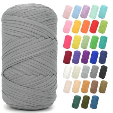 Imagem de Camiseta de 400 g para crochê, cinza, tecido elástico grosso, fio de crochê para iniciantes, crochê, bolsa de tricô à mão, cesta, porta-copos, artesanato faça você mesmo/decoração de casa