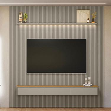 Imagem de Painel para TV Até 85 Polegadas 3 Portas 1 Prateleira Ripado Tauri/Gris Fosco 810010304 - Linea Brasil