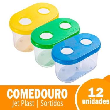 Imagem de Comedouro Jel Plast 2 Furos sem Gancho Médio - Cores Mistas 250ml - Em
