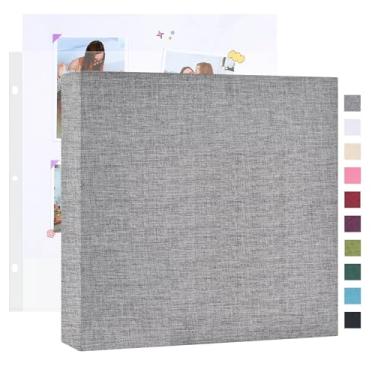 Imagem de Mublalbum Álbum de fotos faça você mesmo com 3 anéis, 25 x 25 cm, com 20 capas de plástico, 40 páginas, capa de linho, fichário para bebê, viagem, casamento, aniversário e projetos DIY (cinza)