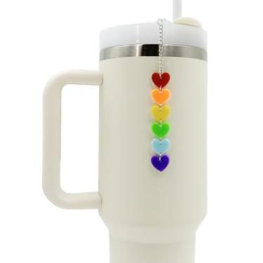 Imagem de Acessórios de copo de coração arco-íris – Corrente de garrafa de água Dia do Orgulho com pingente para Stanley 850.5 g 1,134.0 g (Rainbow Heart)