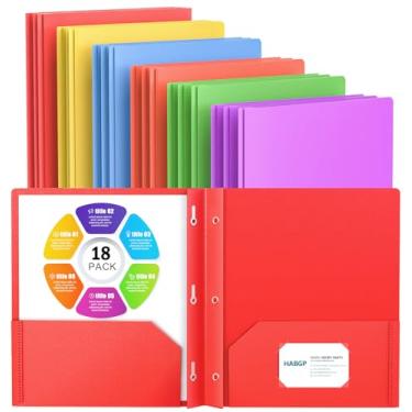 Imagem de HABGP 18 pastas com bolsos e pontas, 2 pastas de 3 pinos com suporte para cartão de visita, pastas de arquivo de plástico resistente para documentos de negócios, escritório, material escolar, pacote