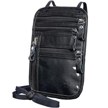 Imagem de Carteira de pescoço, porta-passaporte com bloqueio RFID, bolsa de viagem fácil de ocultar (preto), Preto, Bolsa de couro masculina