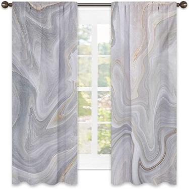 Imagem de Cortinas blecaute de mármore para quarto - Cortinas escurecidas com isolamento térmico para sala de estar, L 250 x C 213 cm cinza claro areia marrom