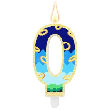 Imagem de Vela de Aniversário Azul & Dourada, Vela de Número Tema Desenho Animado Topo Bolo Decoração Festa para Meninos Meninas Crianças Chá Bebê (Número 0)