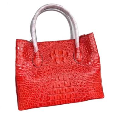 Imagem de Bolsa feminina de couro de crocodilo genuína, colorida, azul celeste, feminina, couro de jacaré, bolsa de ombro única, Vermelho, 30cm(Length) x 23cm(Height)x 13cm(Deep)