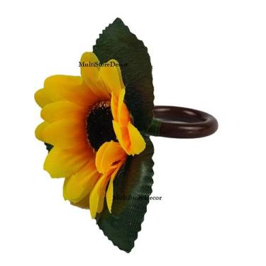 Imagem de KIT 06 Argola Porta Guardanapo Anel Girassol Floral Mesa Posta - MSD