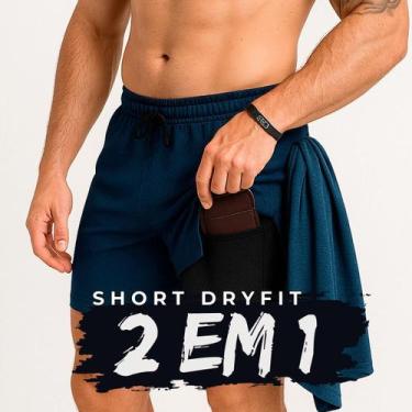 Imagem de Shorts Academia Masculino Bermuda 2 em 1 Corrida Treino Compressão Dry