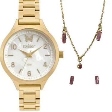 Imagem de Relogio Kit Feminino Condor Original CO2036MXLK4J Pulseira Metal Dourado-Feminino