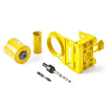 Imagem de Geinxurn Kit de instalação de fechadura de porta para portas de metal e madeira com modelo guia, serra de fechadura de porta, aço M2 (amarelo)