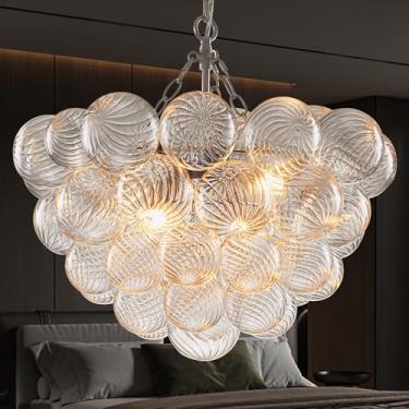 Imagem de Longree Lustre De Vidro Bolha, Luminária Banhada A Níquel, Transparente Em Formato Globo Soprado, 20" Diâmetro, Luzes Pendentes Para Sala Jantar, Cozinha, Banheiro, Entrada, Quarto