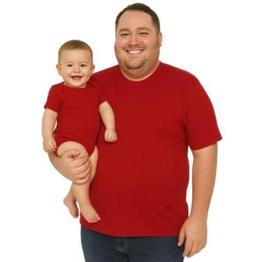 Imagem de Kit Pai e Filho Camiseta Básica Lisa Vermelha e Body de Bebê Papai Tam