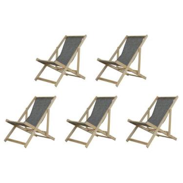 Imagem de Kit 5 Cadeiras Espreguiçadeira Preguiçosa Dobrávl Sem Braço Natural - 