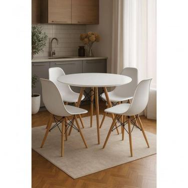 Imagem de Jogo Mesa Eiffel 80cm Com 4 Cadeiras Ergonômicas Estilo Que Encanta! Cor Branco