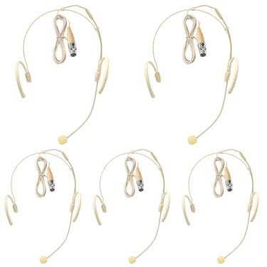 Imagem de Pacote com 5 fones de ouvido, microfone de cabeça, dois fones de ouvido sobre a orelha, mini XLR 4 pinos TA4F plugue para Shure, gancho de ouvido de silicone, cabo de 1,5 m para palco, palestras