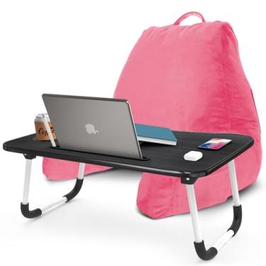 Imagem de Nestl Almofada de leitura com mesa de colo portátil para laptop – Almofada de suporte de espuma viscoelástica desfiada para sentar na cama e almofadas de descanso de sofá com braços, bandeja de cama