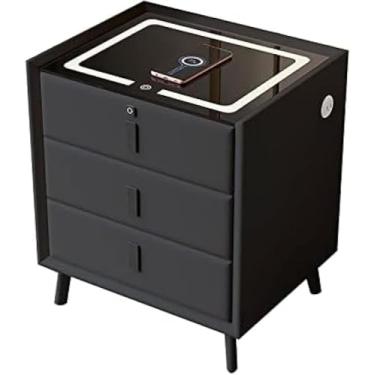 Imagem de Mesa De Cabeceira Inteligente Com 3 Gavetas Smart Led Mesa De Cabeceira De Couro Regulável Com Carregamento Sem Fio Desbloqueio De Impressão Digital E Estéreo Para Quarto Sa, D, 40x40x59cm