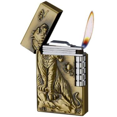 Imagem de Isqueiro de chama suave, exclusivo isqueiro de roda de metal águia de tigre gravado, isqueiros de butano recarregáveis para coleção, decoração, presente, presente (sem gás butano) (íger)