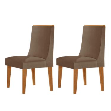 Imagem de Conjunto com 2 Cadeiras MDF Lisboa para Sala de Jantar Moderna Mobília - Veludo Capuccino/Naturalle