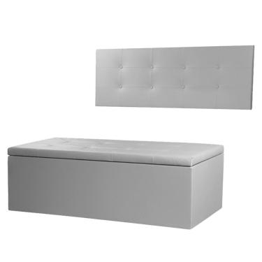 Imagem de Kit Cabeceira Painel E Calçadeira Baú Casal Queen 1,60m Berlim Material Sintético Cinza