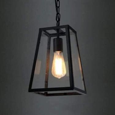 Imagem de Estilo Retro Industrial Retângulo Vidro Transparente Sombra Preto Fosco Pingente Luz De Teto Lustre Para Quarto Restaurante Bar Cozinha Ilha Pendurado Ao Ar Livre Droplight Luminárias