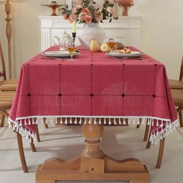 Imagem de KAIJIE Fitable Toalhas de mesa para mesas retangulares, 1 pacote - 100 x 160 cm, toalha de mesa de jacquard com listras longas de cor sólida, almofada de mesa de café, algodão, vermelho D