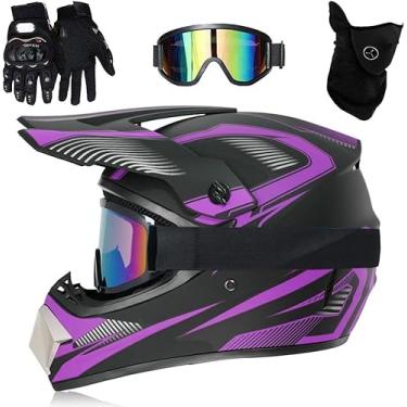 Imagem de Capacete De Motocross Para Crianças Com óculos De Proteção, Luvas De Proteção, Capacete De Motocicleta Para Jovens De Quadriciclo, Aprovado Pelo Dot, F6, S(52-53cm)
