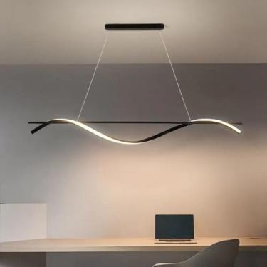 Imagem de Lustre Led linear preto black Sala Escritório com controle remoto e 3 