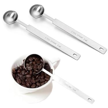 Imagem de Pacote com 2 colheres de chá de colheres medidoras - Colher de aço inoxidável de 5 gramas - 1 colher de chá (5 ml, 5 cc, 1/170.1 g, 1/3 colher de sopa) Colher de medição de metal para cozinhar e assar