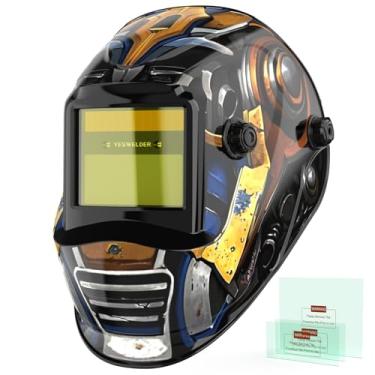 Imagem de YESWELDER Capacete de soldagem de escurecimento automático, bloqueio de luz azul, capa de solda movida a energia solar de cor verdadeira 1/1/1/1 com 2 sensores de arco, máscara de soldador de sombra