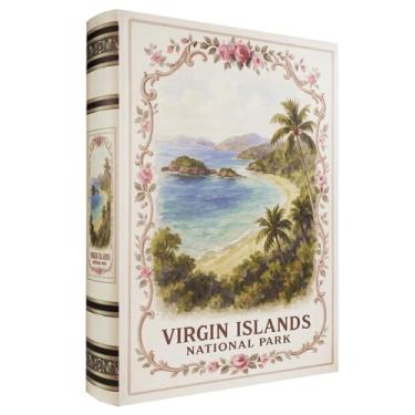 Imagem de XIAOAIKA Caixa decorativa de madeira – Caixas de livros falsas vintage com design de parque nacional, armazenamento secreto com fecho magnético, capa de couro, perfeita para estante de livros de