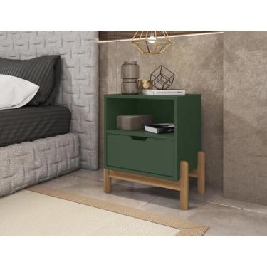Imagem de Mesa de Cabeceira c/ Nicho e Gaveteiro porta Itens Antares Verde Oliva