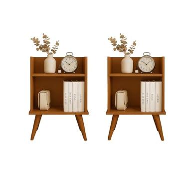 Imagem de Kit 2 Mesas de Cabeceira Retrô Mesinhas com Gaveta Moderno Criado Quarto Casal Solteiro Bella- Cedro