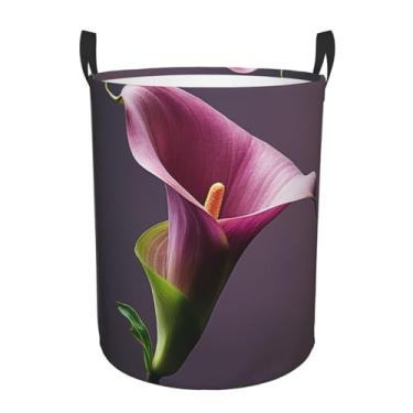 Imagem de Cesto de lavanderia roxo Calla Lily, dobrável, impermeável, cesto de armazenamento de roupas com alças, pano Oxford, organizador de brinquedos, cesta para banheiro, lavanderia, quarto, médio