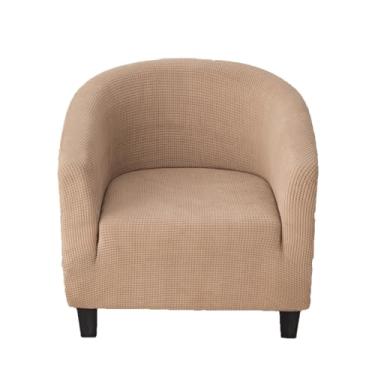 Imagem de CRFATOP Capa macia para cadeira de clube, capa elástica para cadeira de barril, jacquard, capas redondas para sofá, poltrona, elastano, protetor de móveis removível para sala de estar, cáqui
