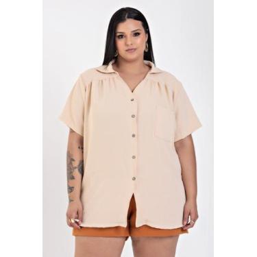 Imagem de Camisa Feminina Plus Size Manga Curta Com Fechamento de Botões Tecido 