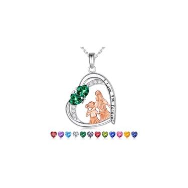 Imagem de Iefil Colar de pedra do mês de nascimento para mulheres - Colar de mãe e filha, joia de pedra do mês do mês das mães, presente de aniversário de Natal para nova mamãe/sogra, Prata esterlina, Esmeralda